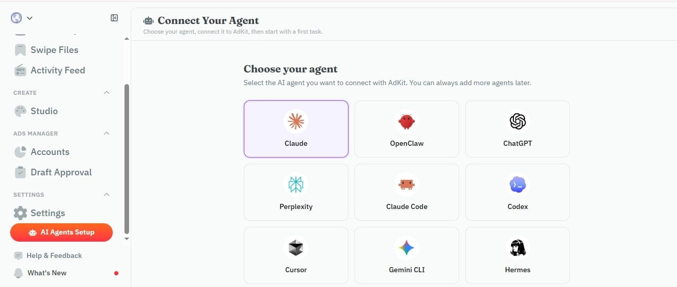 Connecting an AI agent such as Claude or ChatGPT to AdKit