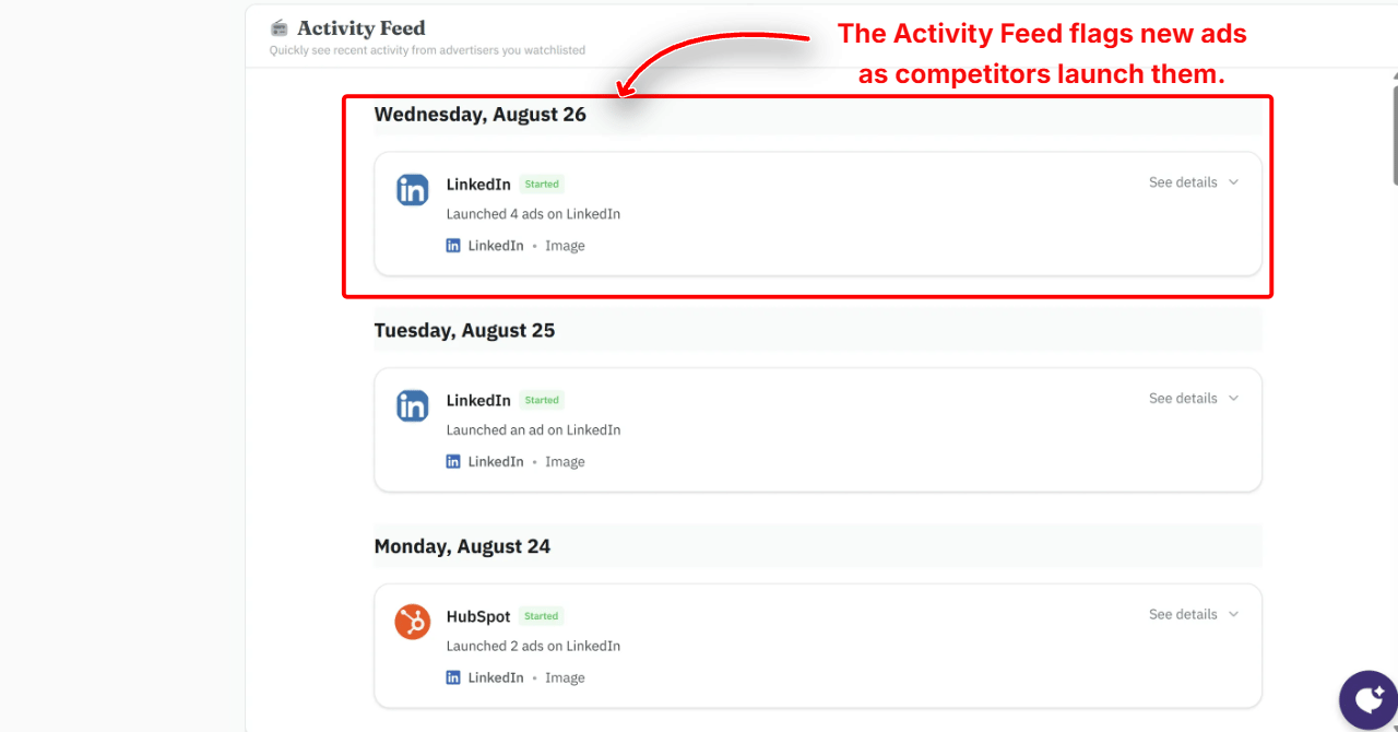 New ads show up on a dated list