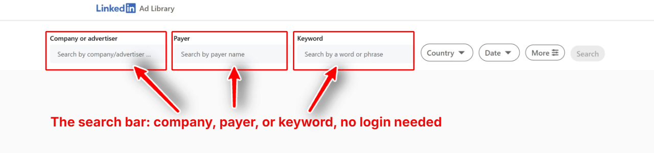 The LinkedIn Ad Library search bar