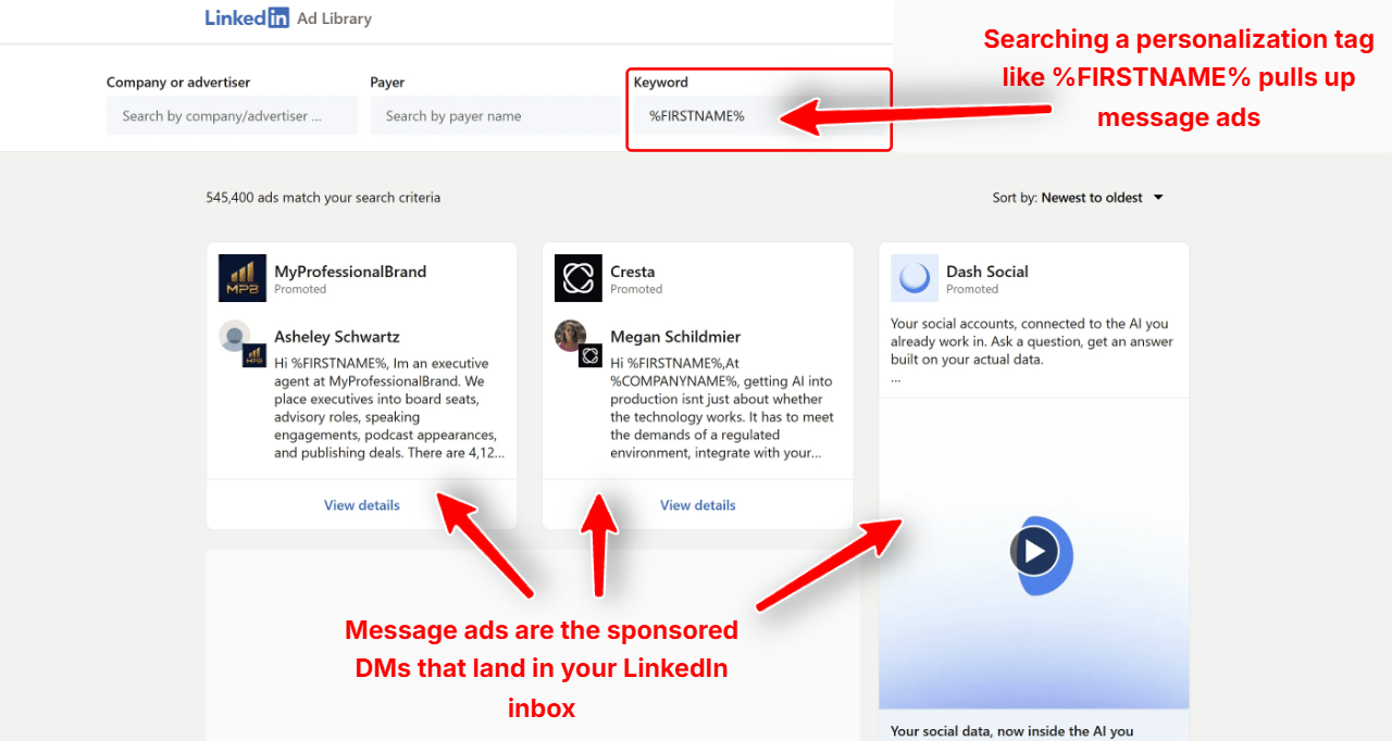Searching %FIRSTNAME% brings up the ads sent to people's inbox