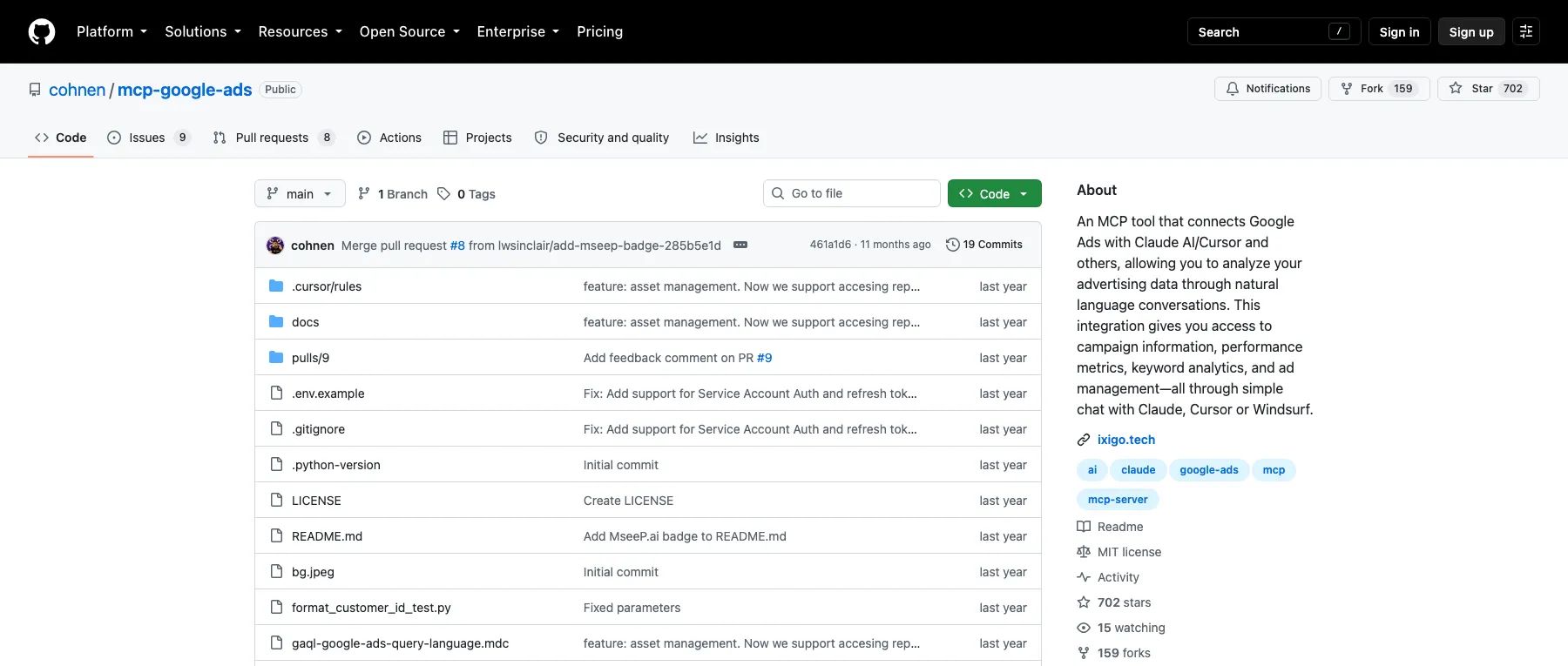 cohnen/mcp-google-ads screenshot