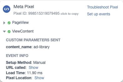 Tracking ViewContent event with parameters